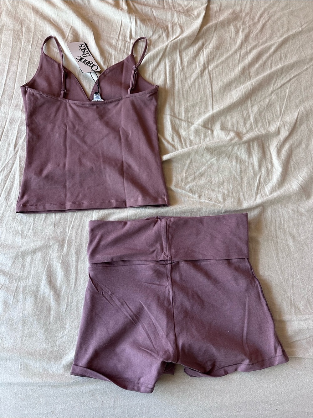 NWT Organic Basics Women's Mauve Cami Tank & Fold-Over Shorts Set, S - Picture 4 of 4